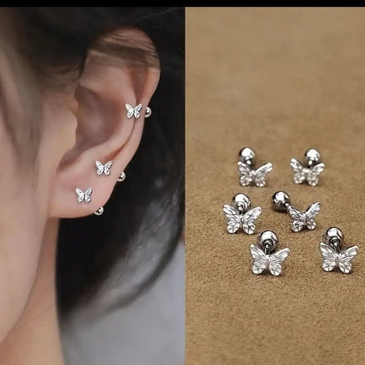 Butterfly Stud Earrings in Silver - Image 1