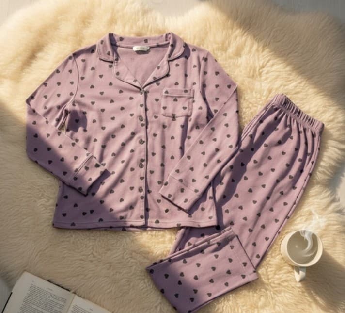 Luxury 100% Cotton Heart Print Pajama Set - High-End Button Down Sleepwear - New - Image 1