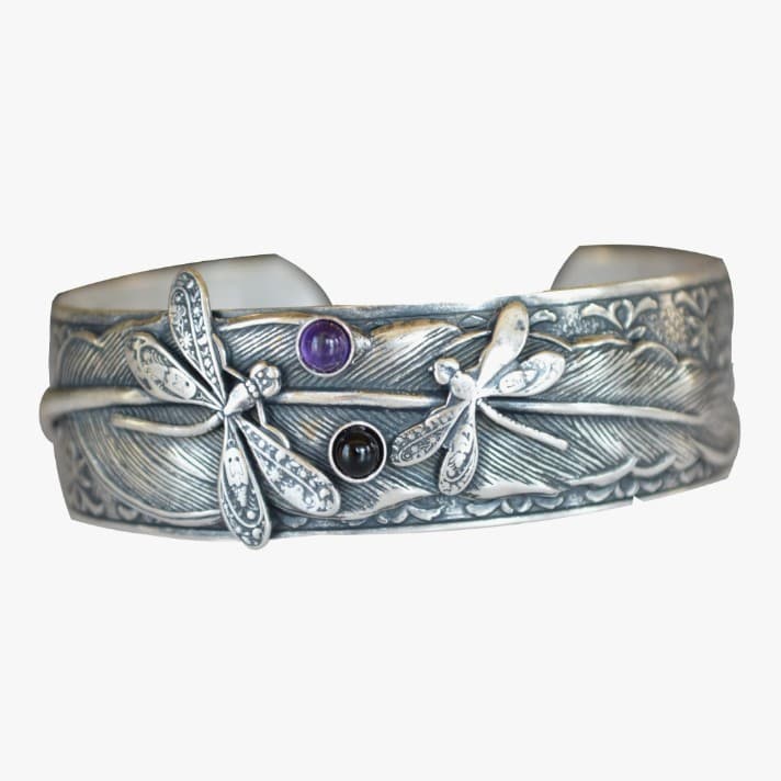 Antique Sterling Silver Bohemian/Navajo Dragonfly Cuff Bracelet - Image 1