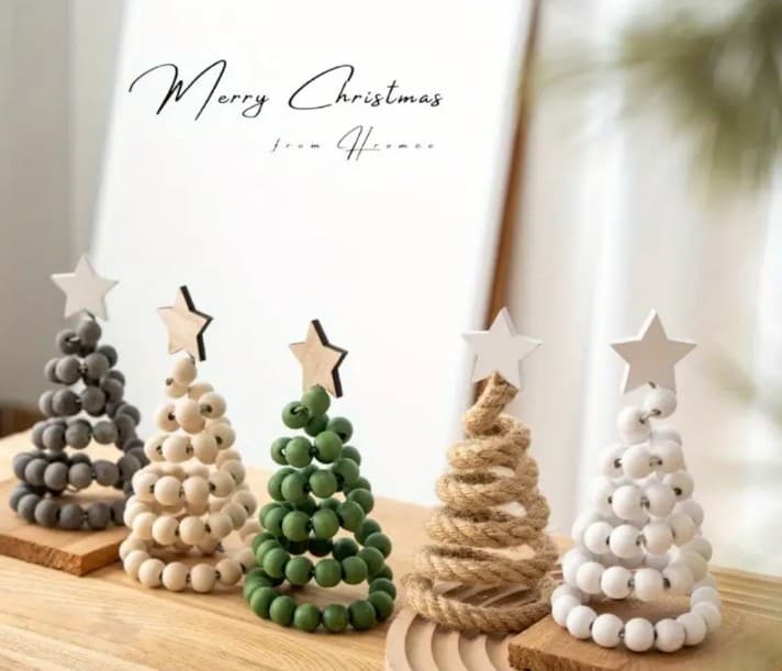 Luxury Artisan Beaded Christmas Tree Set - 5pc Modern Nordic Holiday Decor - Image 1