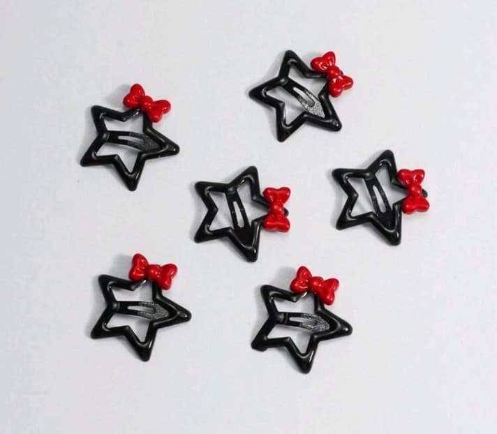 Kawaii 6pcs Cute Black Pentagram & Bow Hair Clips, Back2school gifts, Valentine' - Image 1