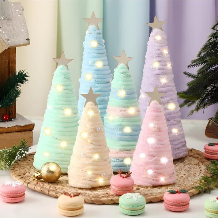 6 Pcs Boho Christmas Yarn Tree Natural Xmas Yarn Cone Pedestal Decoration - Image 1