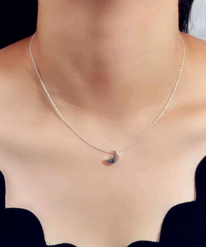 Silver Crescent Pendant Necklace - Image 1