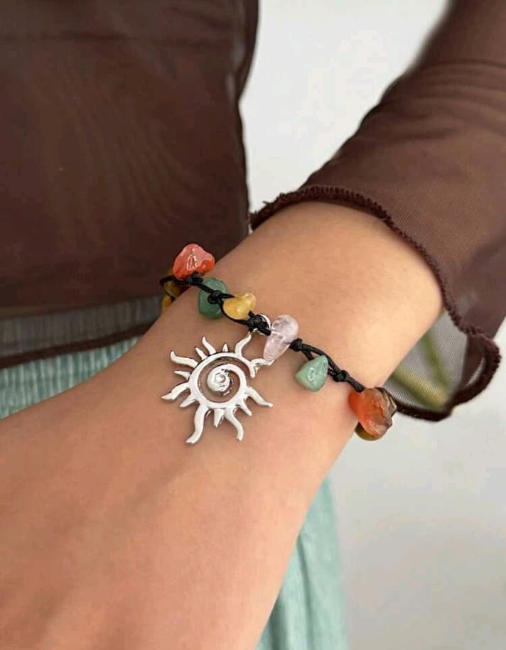 Multicolored Beaded Bracelet with Sun Pendant - Image 1