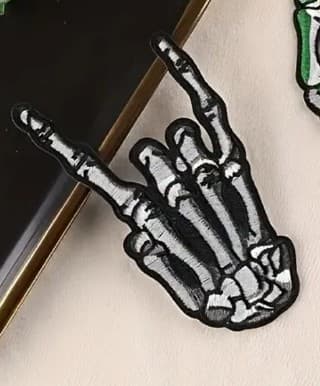 One black Punk-Style Skull Finger Embroidery Patch - Image 1