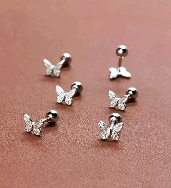 Elegant Silver Butterfly Stud Earrings - Image 1