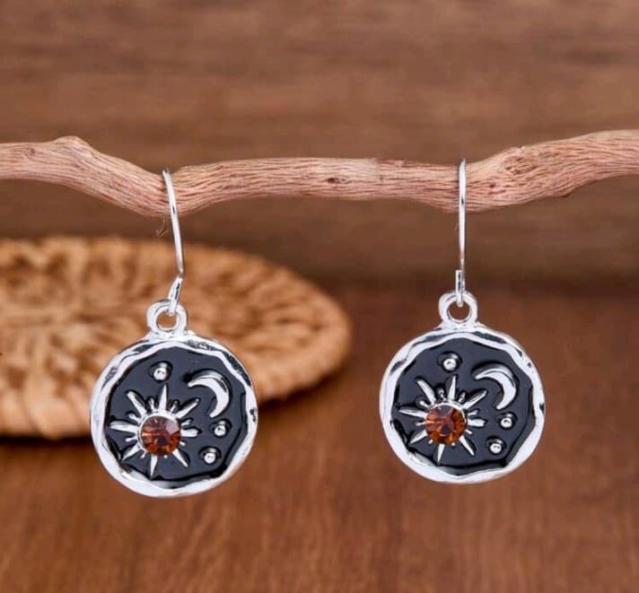 Silver and Black Celestial Earrings - Image 1