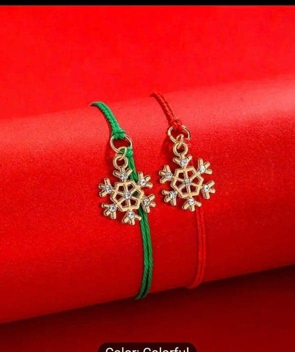 2pcs Christmas Snowflake Charm Bracelet Set - Colorful Braided Rope - Image 1