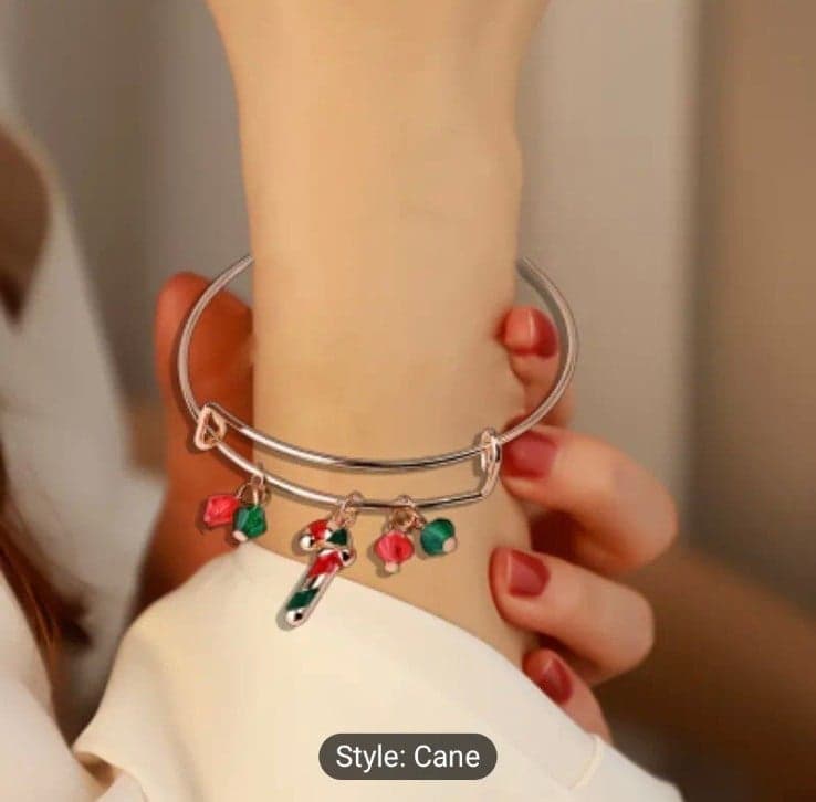 Festive candy cane Charm Adjustable Bracelet Cute Cartoon Design For Girls - Image 1