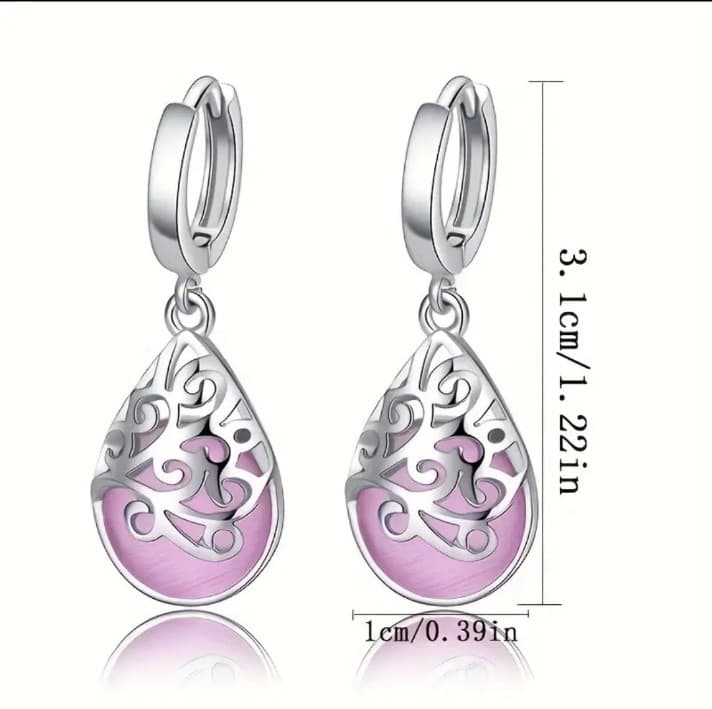 Elegant Silver and Pink opal Drop Earrings - Image 1