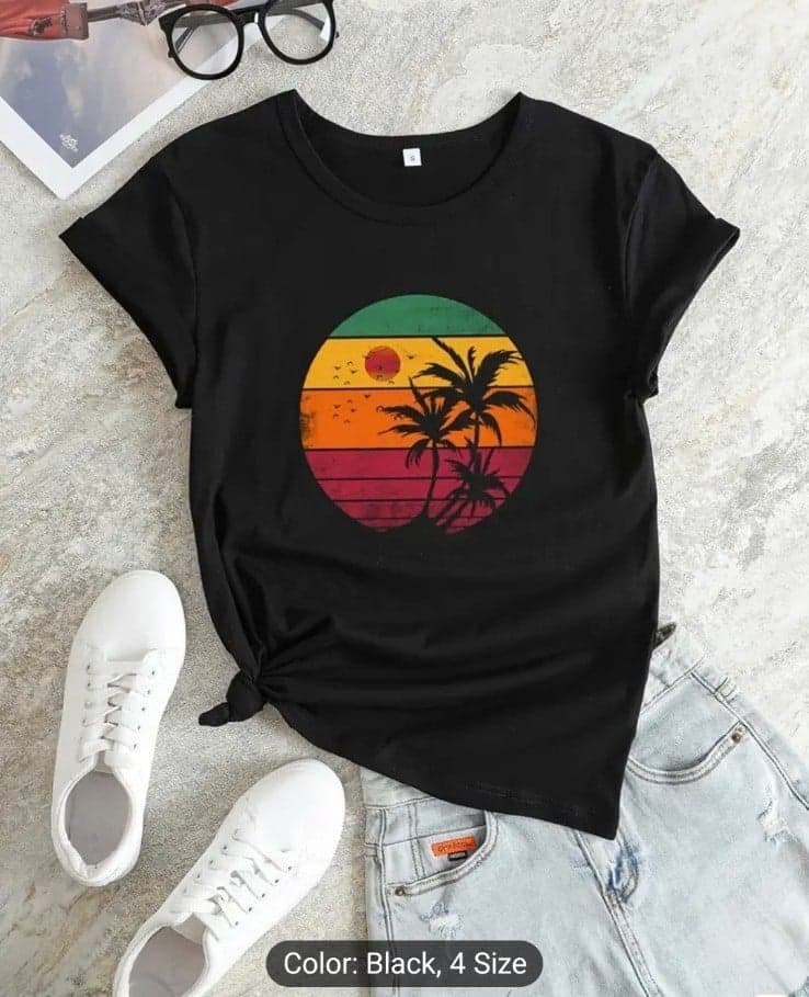 Graphic Print Crew Neck T-shirt, Casual Loose Short Sleeve Fashion tee shirt - Image 1