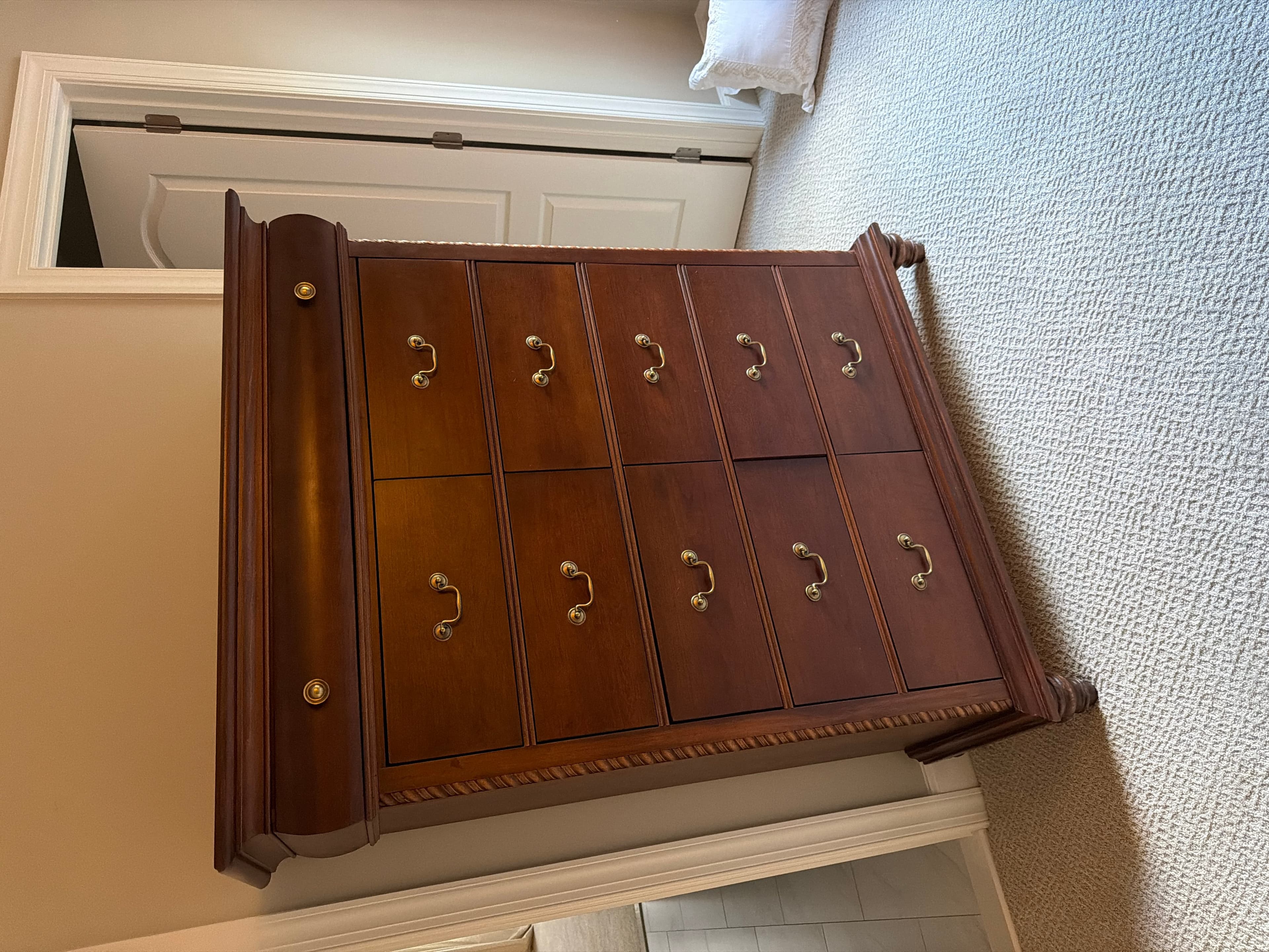 Mahogany Tallboy Chest of Drawers with Brass Hardware - Image 1