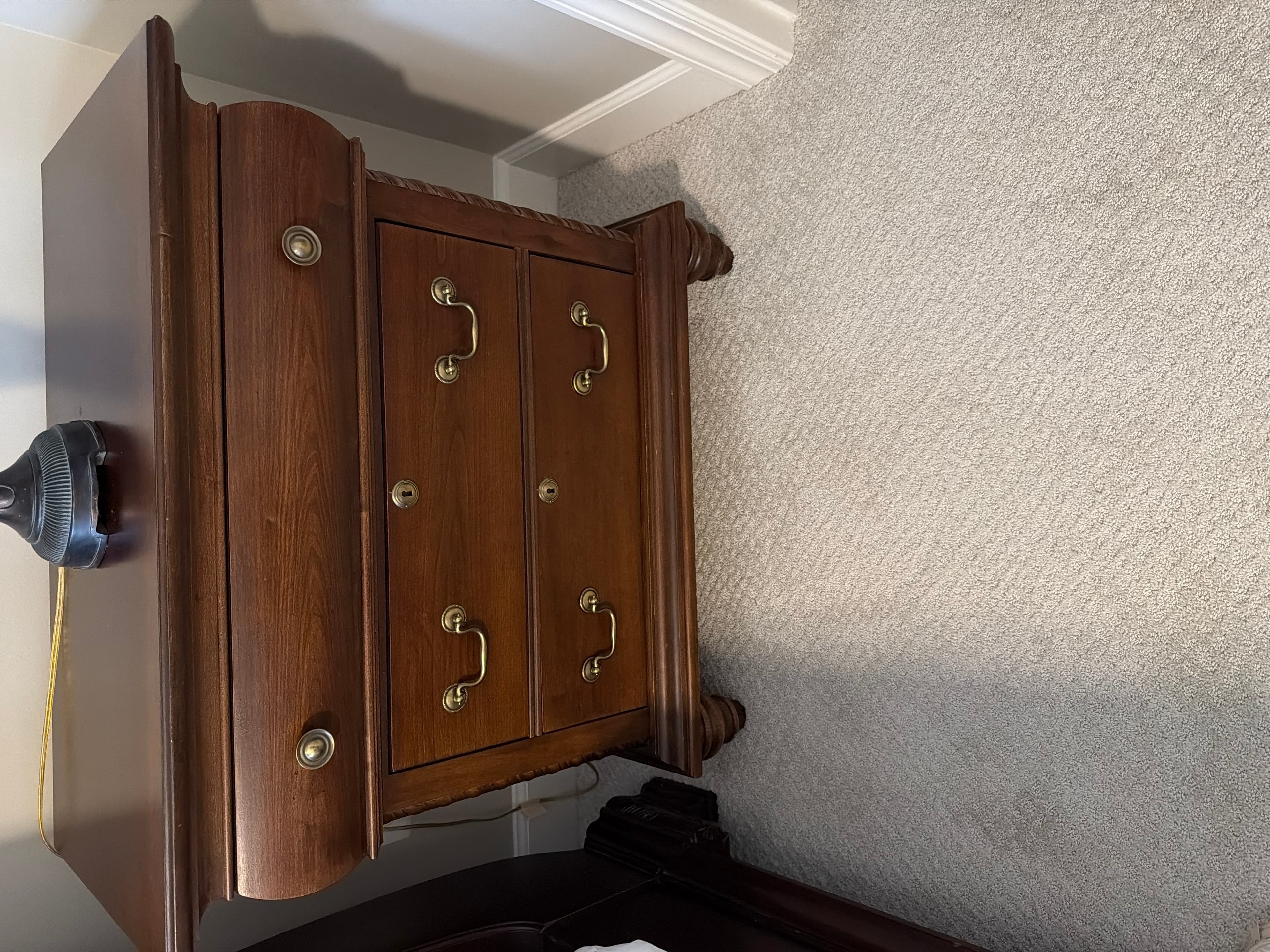 Vintage Wooden Nightstand with 4 Drawers and Brass Hardware - Image 1