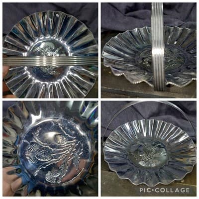 Vintage Hand-Wrought Aluminum Thistle Serving Basket/Dish, Scalloped Edge, Good - Image 1