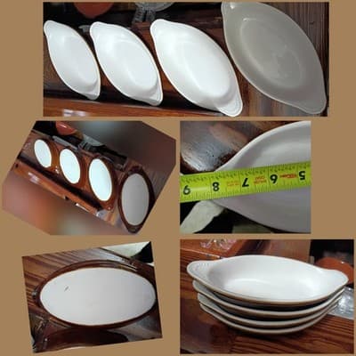 Set of 4 Vintage Hall China DC627 Brown & White Individual Au Gratin Bakers 9”1 - Image 1