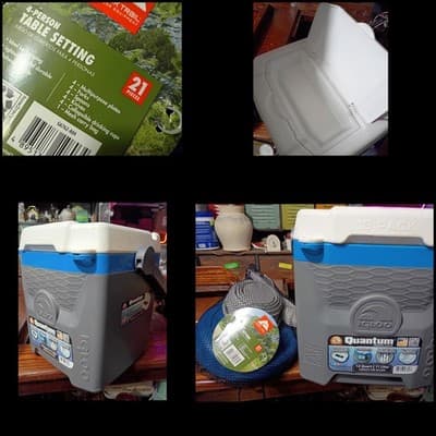 New Igloo Quantum 12 Qt Cooler & Ozark Trail 21pc Camping Table Setting Set Blue - Image 1