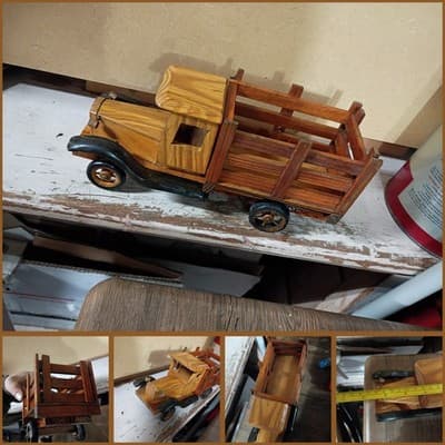Vintage Handmade Wooden Stake Bed Truck 11" - Mid Century Folk Art Toy Decor - Image 1