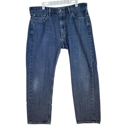 Levis 505 Jeans Mens 38x32 Blue Denim Straight Leg Classic Fit Medium Wash - Image 1