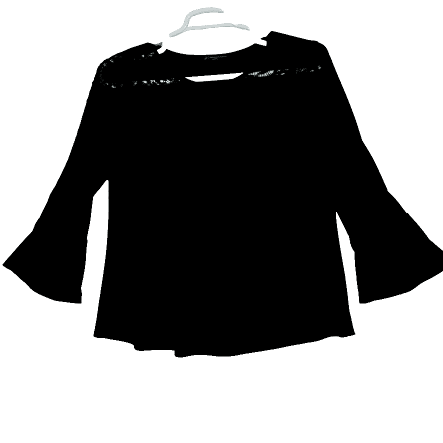 Adrianna Papell Blouse Women's Medium Black Lace Sheer Long Sleeve Top W 350 - Image 1