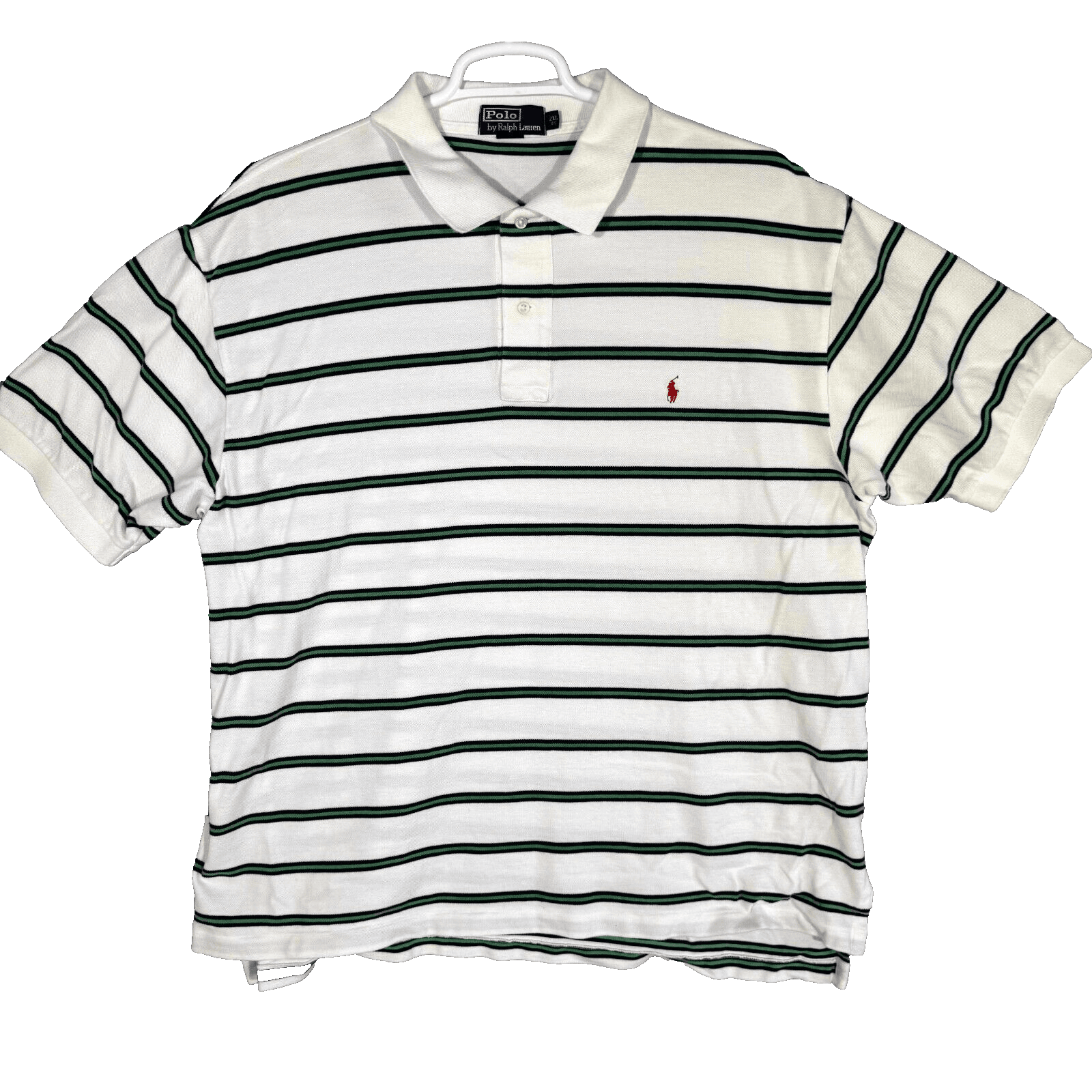 Polo Ralph Lauren Polo Shirt Men 2XL White Green Stripe Short Sleeve Cotton - Image 1