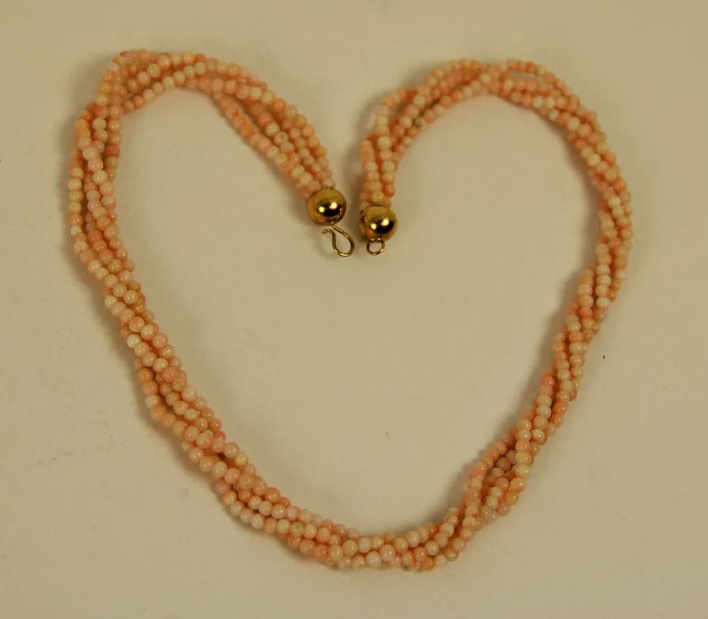 Vintage Triple Strand Beaded Necklace with Gold Clasp - Image 1