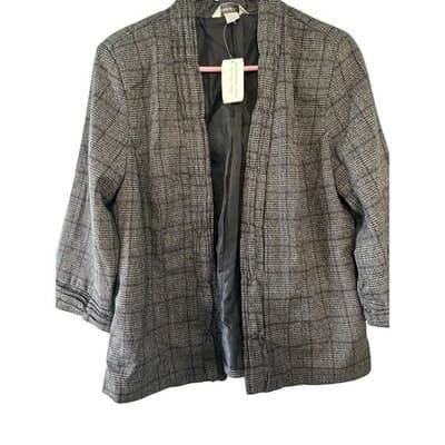 Christopher & Banks Glen Plaid Open Front Jacket Gray Purple Size Medium NWT - Image 1