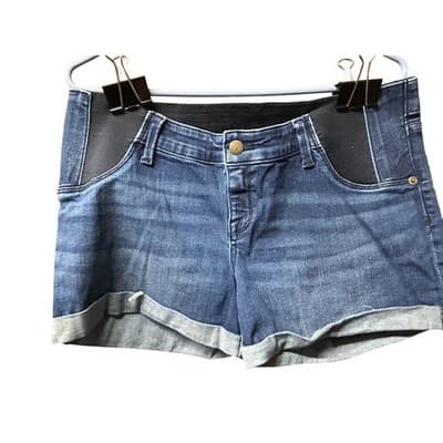 Isabel Maternity Denim Midi Shorts Size 10 Blue Cuffed Under Belly Ingrid Isabel - Image 1