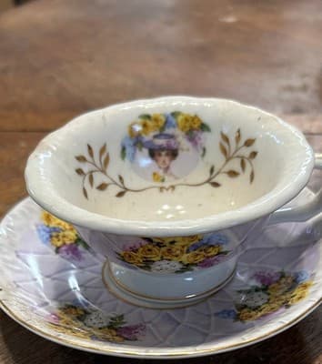 Vintage Victorian Portrait Tea Cup & Saucer Set - Image 1