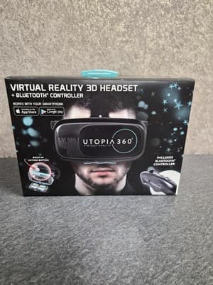 Utopia 360 Virtual Reality 3D Headset + Bluetooth Controller New In Box - Image 1