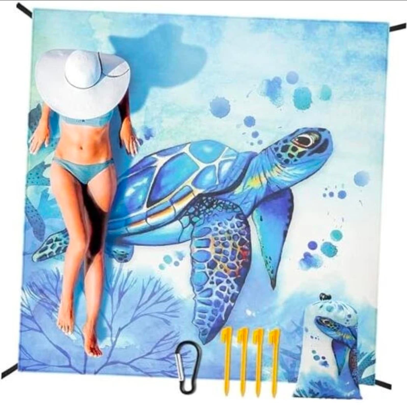Beach Blanket Waterproof Sandproof XL 120" X 108" Sea Turtle 1-8ppl