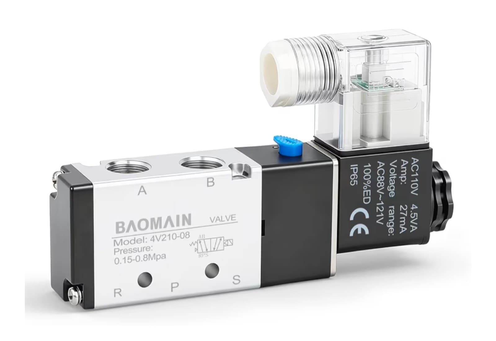 Baomain 4V210-08 Electric Solenoid Valve, 110V AC 2- Position 5-Way 1/4" PT Port