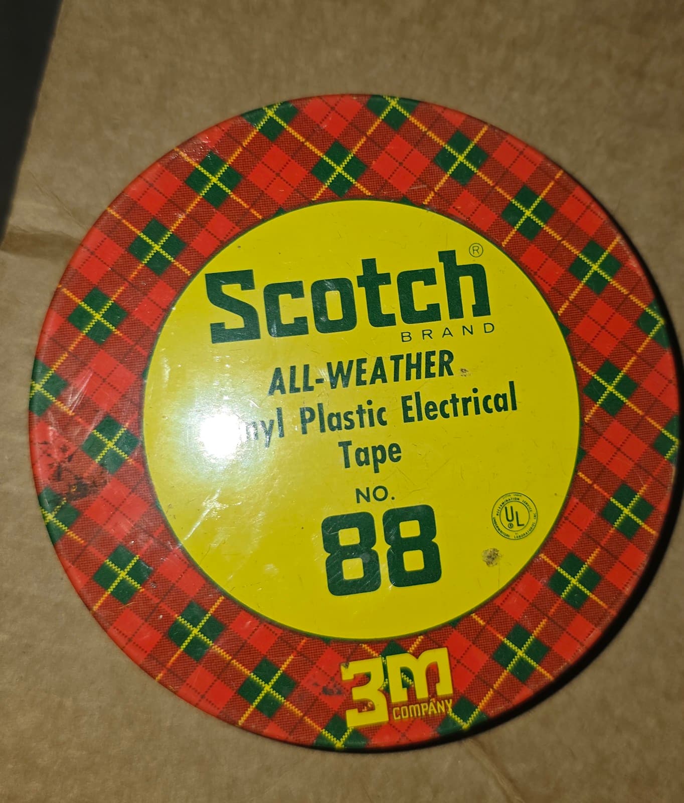 Vintage Scotch Glass Cloth Electrical Tape NO. 27 metal plaid tin