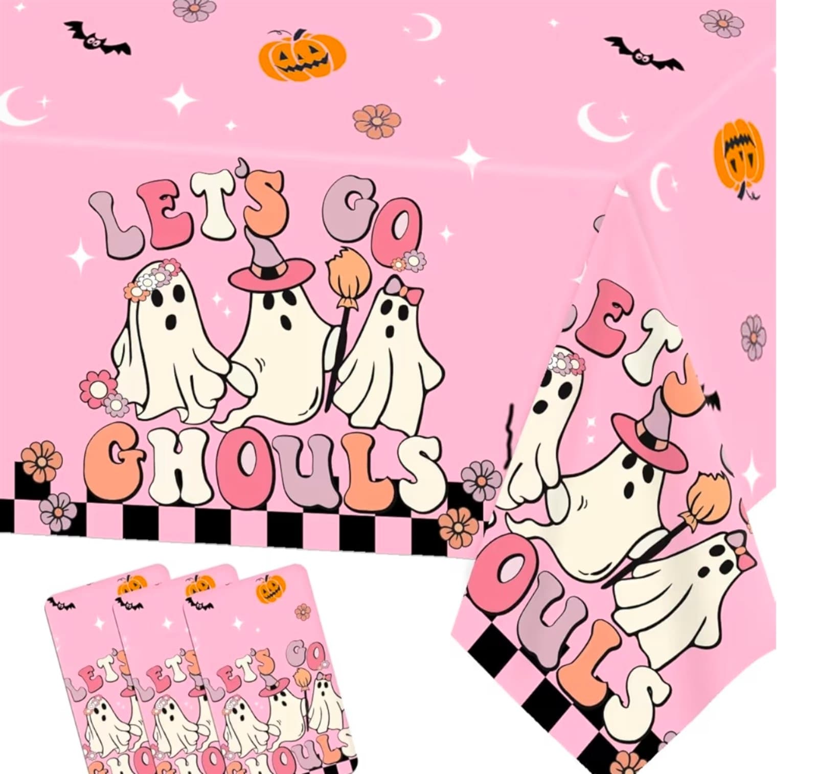 Pink Halloween Decorations Cute Ghost Tablecloth
