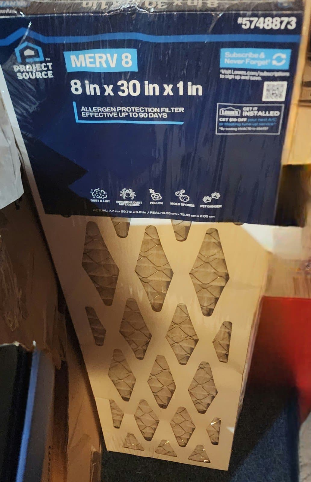 Project Source 8" x 30" x 1" Merv 8 - 2ct Air Furnace Filters