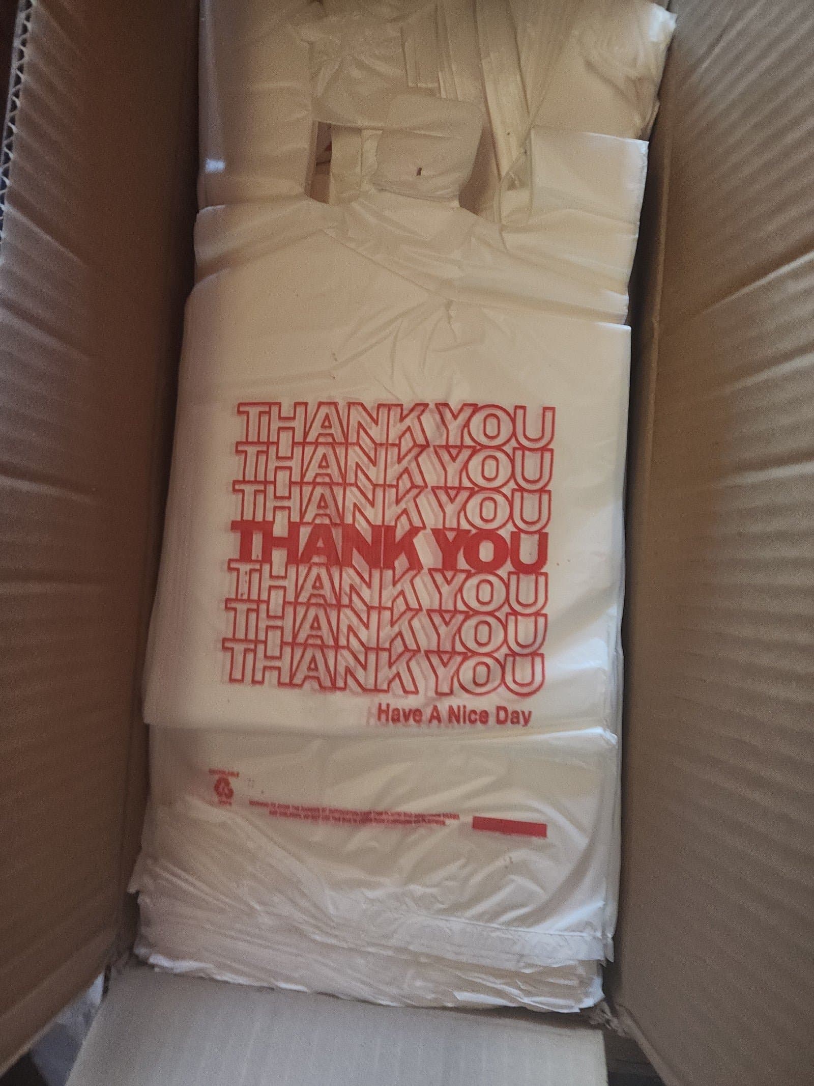 2000 Thank You Plastic Grocery Bags 6" x 4" x 15"