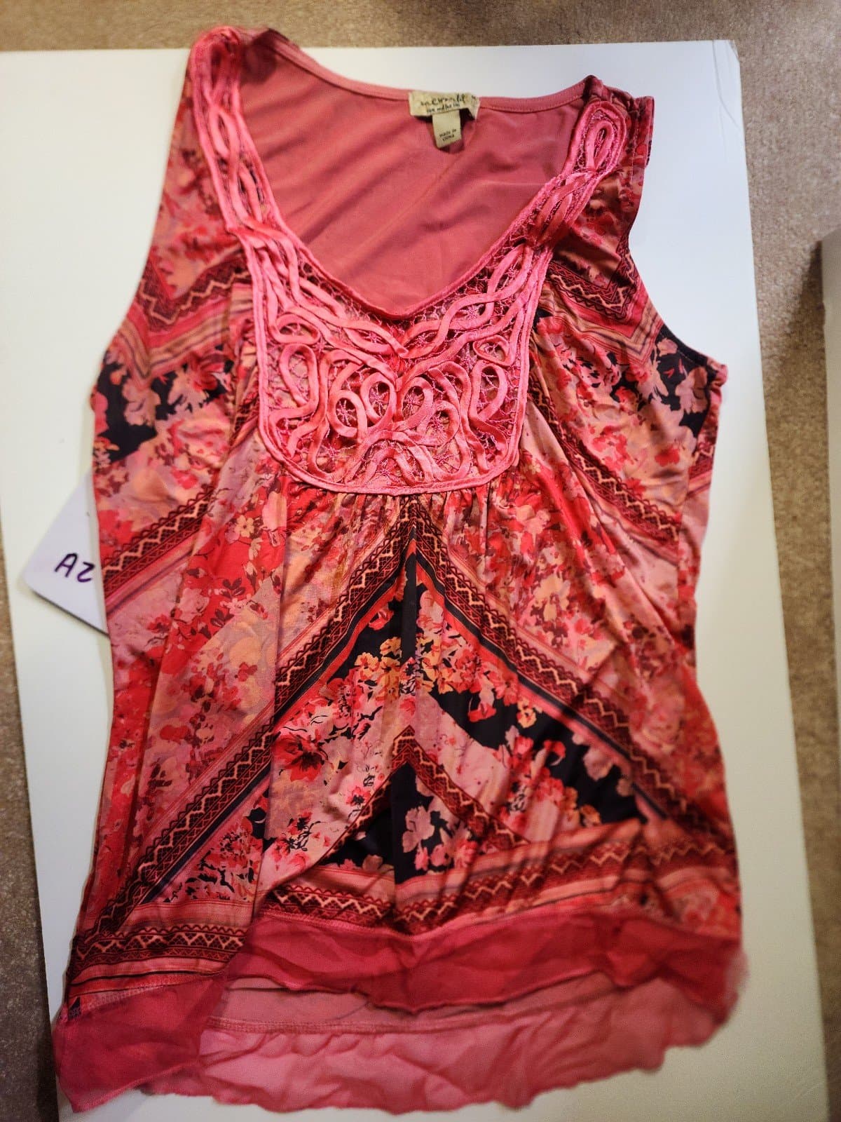 One World Pink Boho Silk top sz Medium