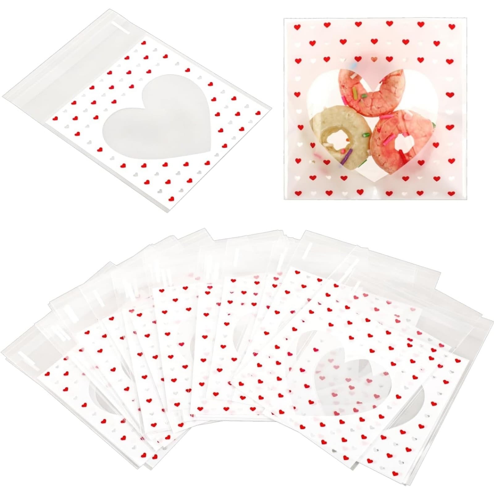 Small Bags Heart Packaging Bags 100ct Clear