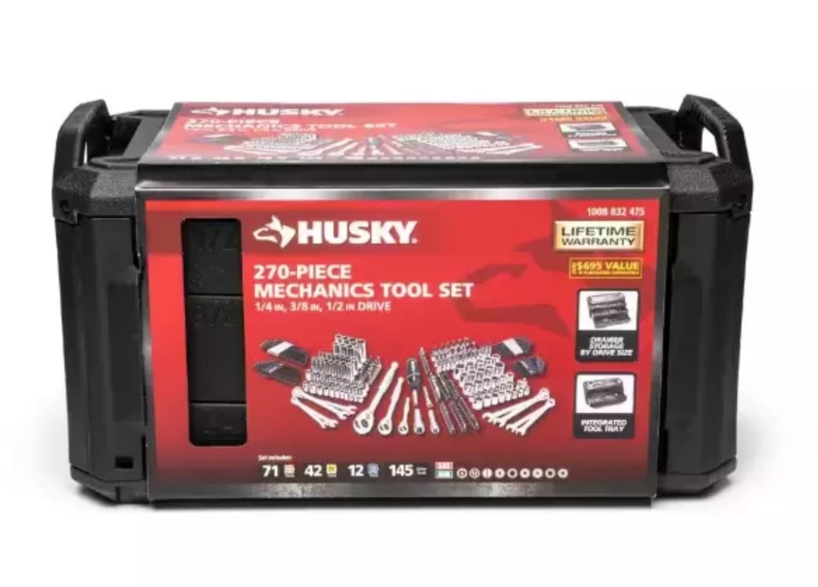 Husky Mechanics Tool Set 270 Piece Mechani'c Tools Set 3 Drawer Case Box