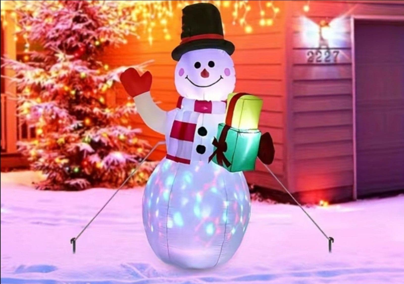 5FT Inflatable Snowman Colorful Rotating LED Lights