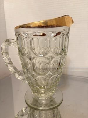 Glass Pitcher Clear Gold Rim Glossy Round Shape Handle Decorative Serveware - Image 1
