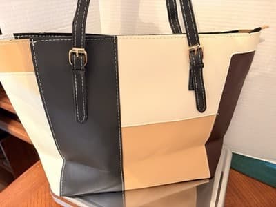 Colorblock Large Women's laptop / tote Bag with Zipper Closure and Inner Pocket - Image 1