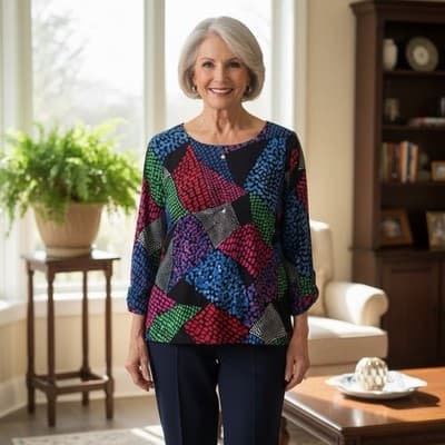 Ruby Rd. Multicolor Geometric Knit 3/4 Sleeve Tunic Blouse for Women - Image 1