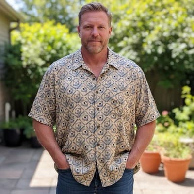 Campia Moda Shirt 3XLT Geometric Cotton Button-Up Short Sleeve