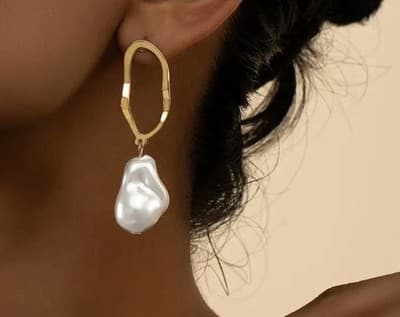 KC Gold-Plated Baroque Pearl Dangle Drop Earrings Asymmetrical 5.5cm x 1.4cm