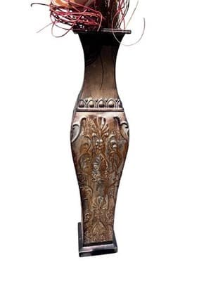 Tall Bronze Metal Table Vase Floral Pattern Traditional Decorative Trumpet