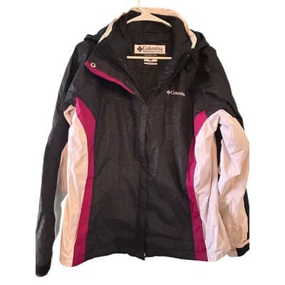 Columbia Womens Interchange Jacket Lg Black White Pink Hooded Colorblock Shell - Image 1