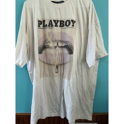 Playboy x Missguided T-Shirt Mens US 8 White Graphic November 1993 Oversized Tee - Image 1