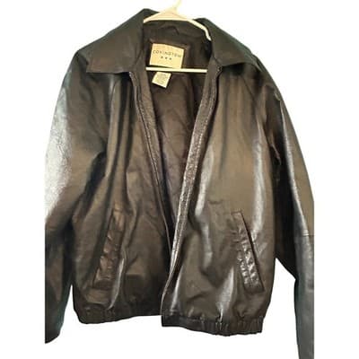 Covington Leather Bomber Jacket Mens Medium Black Full Zip Quilted Lined Coat - Image 1