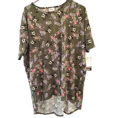 LuLaRoe Disney Irma Top Small Minnie Mouse Floral Polka Dot Olive Green NWT - Image 1