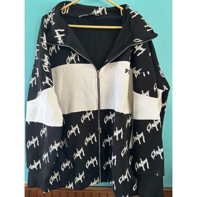 Playboy x Missguided Zip Up Jacket Black White Script Logo Fleece US 8 Mens S/M - Image 1